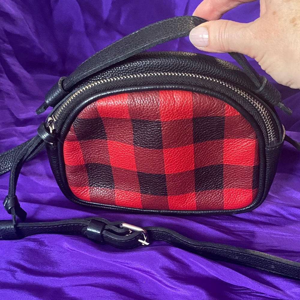 Roots Leather Red and Black Checkered Women's Belt Bag